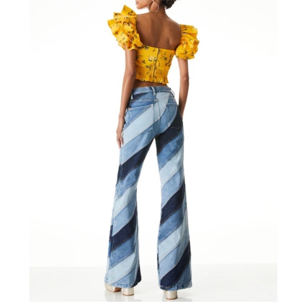 Alice + Olivia Diagonal Stripe Flare Jeans - Picture 2 of 5